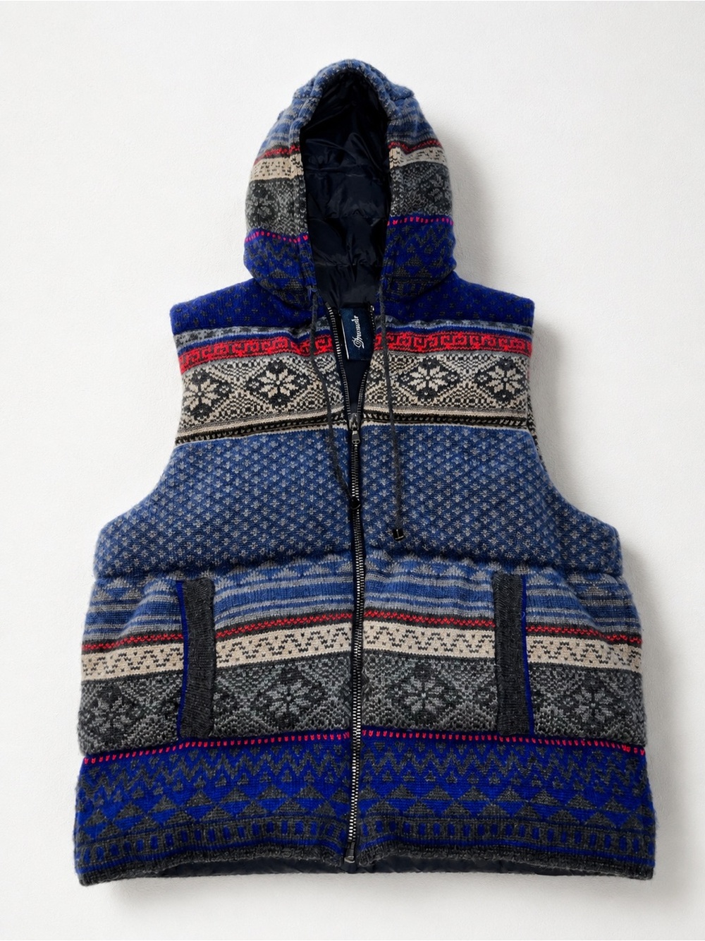 Drumohr 100% Cashmere Blue Multi Knit Hooded Vest